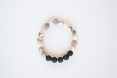 Handmade Zebra Agate and Black Lava Bead Bracelet, Diffuser, Stretch Bracelet, Jewelry - image1